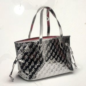 Glamaholic silver metallic tote bag with hot pink lining